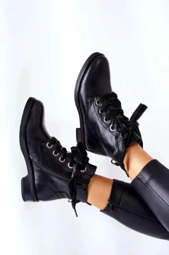 Evento Botki Sznurowane|Czarne Botki*Botki Z Ozdobnym Wiązaniem Czarne Tayah