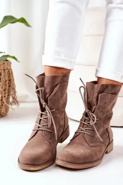 Damskie Boto Botki Z Podwójną Cholewką Jasny Brąz Violetta