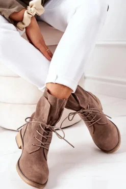 Damskie Boto Botki Z Podwójną Cholewką Jasny Brąz Violetta