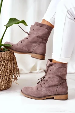 Boto Botki Sznurowane|Czarne Botki*Botki Z Podwójną Cholewką Szare Violetta