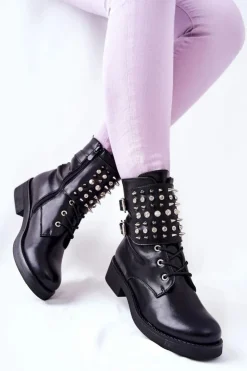 Best Boto Botki Z Ćwiekami Na Suwak Czarne Laurena