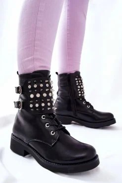 Best Boto Botki Z Ćwiekami Na Suwak Czarne Laurena