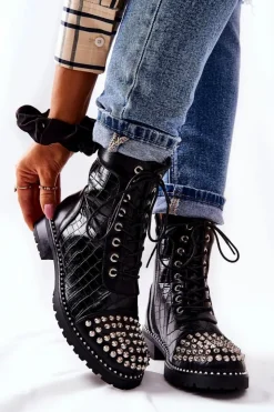 Boto Botki Z Ćwiekami Na Suwak Czarne Sorela