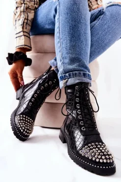 Boto Botki Z Ćwiekami Na Suwak Czarne Sorela