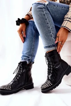Boto Botki Z Ćwiekami Na Suwak Czarne Sorela