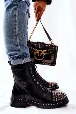 Boto Botki Z Ćwiekami Na Suwak Czarne Sorela