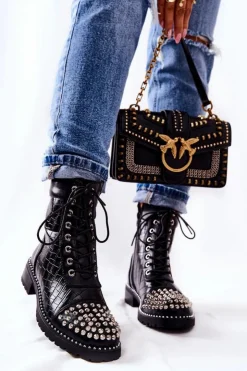 Boto Botki Z Ćwiekami Na Suwak Czarne Sorela