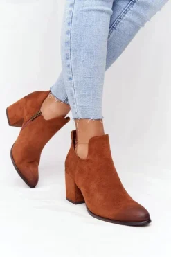Damskie Buty damskie Vinceza Botki Z Wycięciami Na Słupku Vinceza 21-10558 Camel