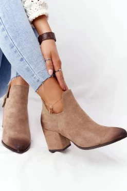 Buty damskie Vinceza Botki Wiosenne|Botki Na Słupku*Botki Z Wycięciami Na Słupku Vinceza 21-10558 Beżowe