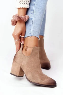 Buty damskie Vinceza Botki Wiosenne|Botki Na Słupku*Botki Z Wycięciami Na Słupku Vinceza 21-10558 Beżowe