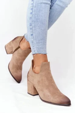 Buty damskie Vinceza Botki Wiosenne|Botki Na Słupku*Botki Z Wycięciami Na Słupku Vinceza 21-10558 Beżowe