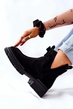 Damskie Boto Botki Z Wycięciem Na Suwak Czarne Corano