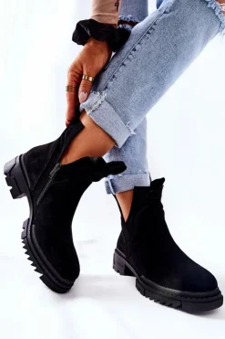 Damskie Boto Botki Z Wycięciem Na Suwak Czarne Corano