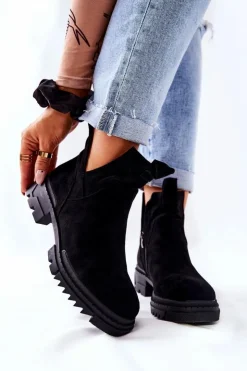 Damskie Boto Botki Z Wycięciem Na Suwak Czarne Corano