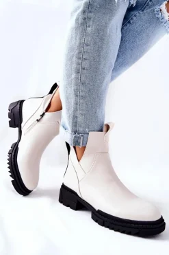 Discount Boto Botki Z Wycięciem Na Suwak Białe Corano