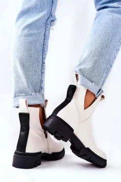 Discount Boto Botki Z Wycięciem Na Suwak Białe Corano