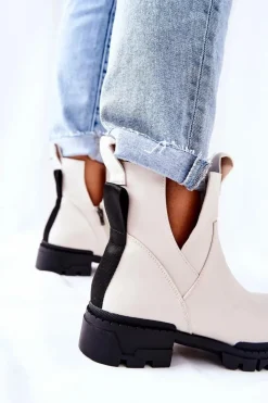 Discount Boto Botki Z Wycięciem Na Suwak Białe Corano