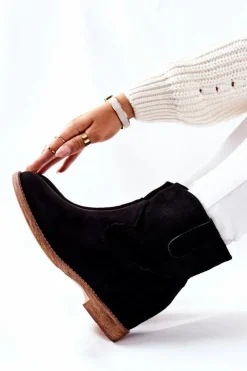 Outlet Boto Botki Zamszowe Czarne Polon