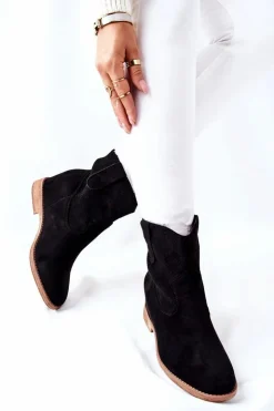 Outlet Boto Botki Zamszowe Czarne Polon