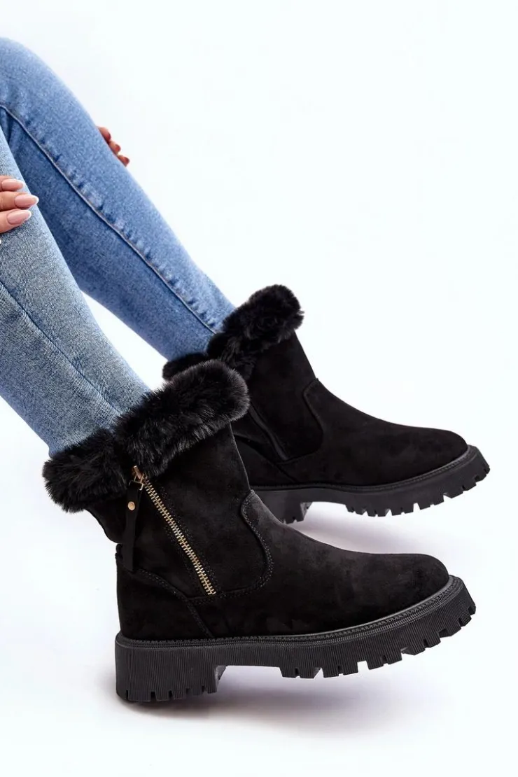 Evento Botki Ocieplane|Damskie Trapery*Botki Zamszowe Damskie Z Futerkiem Czarne Hasiva Czarny