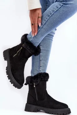 Evento Botki Ocieplane|Damskie Trapery*Botki Zamszowe Damskie Z Futerkiem Czarne Hasiva Czarny
