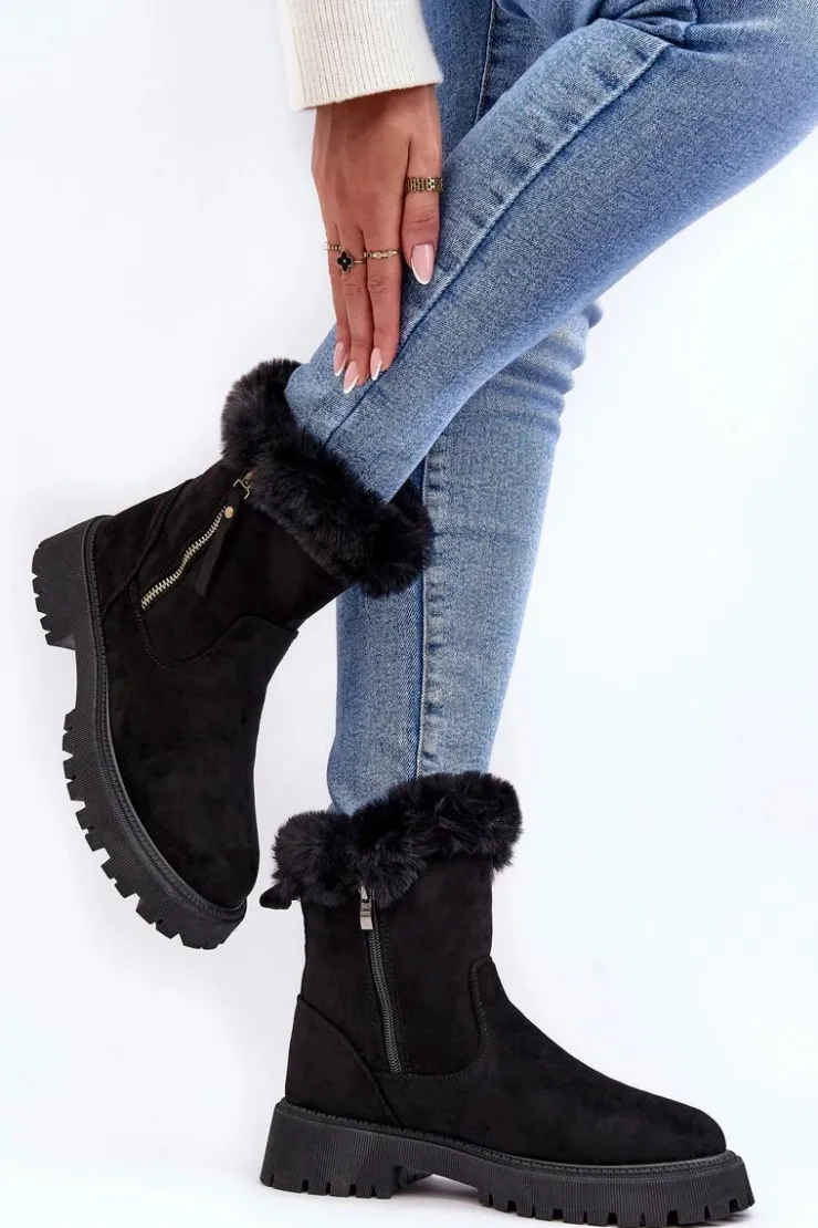 Evento Botki Ocieplane|Damskie Trapery*Botki Zamszowe Damskie Z Futerkiem Czarne Hasiva Czarny
