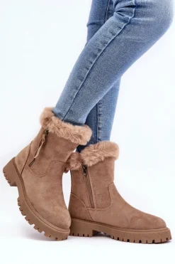 Best Evento Botki Zamszowe Damskie Z Futerkiem Beżowe Hasiva