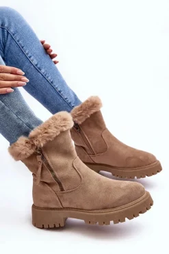 Best Evento Botki Zamszowe Damskie Z Futerkiem Beżowe Hasiva