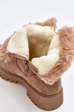 Best Evento Botki Zamszowe Damskie Z Futerkiem Beżowe Hasiva