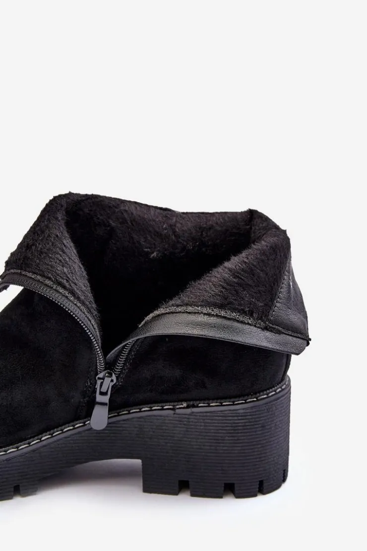 Damskie Boto Botki Zamszowe Na Płaskim Obcasie Ocieplane Czarne Neafgi