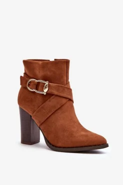 Clearance Boto Botki Zamszowe Na Słupku Z Klamrą Camel Eftane