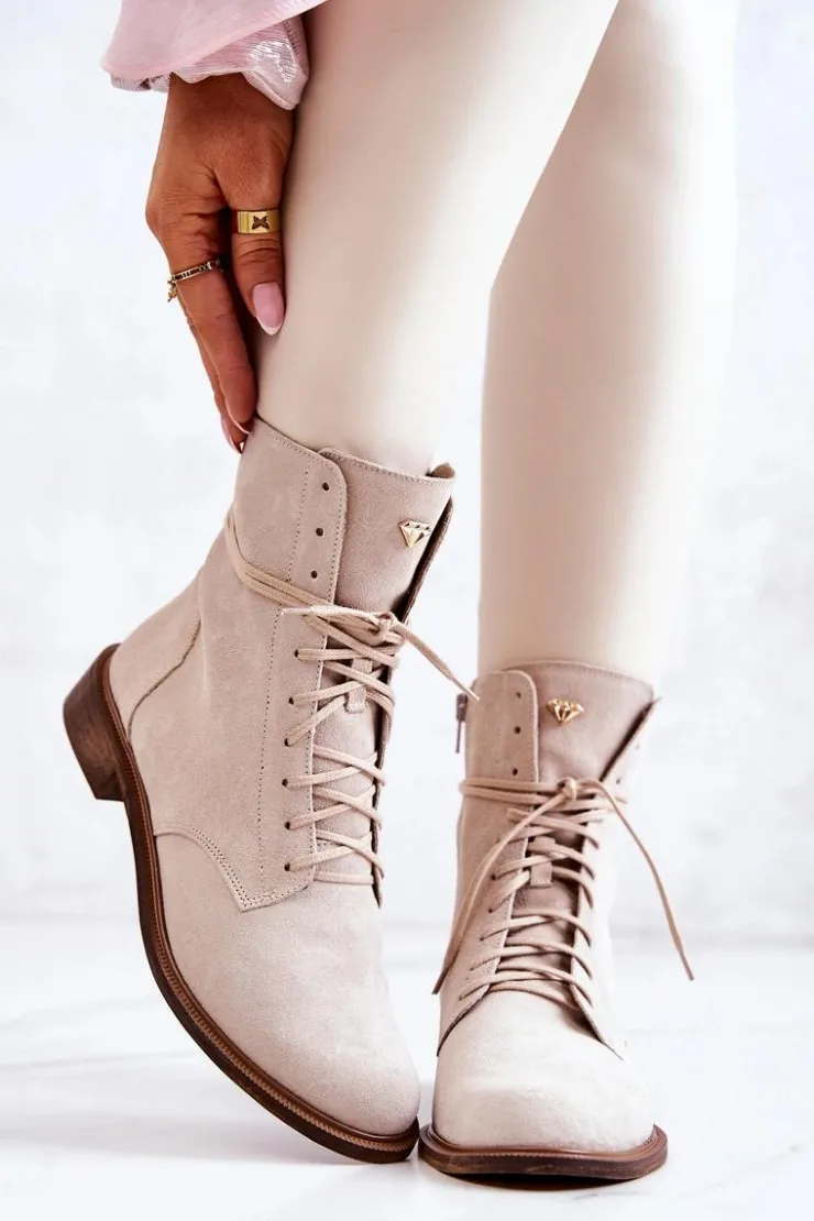 Boto Botki Wiosenne|Brązowe I Beżowe Botki*Botki Zamszowe Nicole Jasnobeżowe 2697