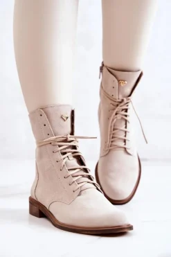 Boto Botki Wiosenne|Brązowe I Beżowe Botki*Botki Zamszowe Nicole Jasnobeżowe 2697