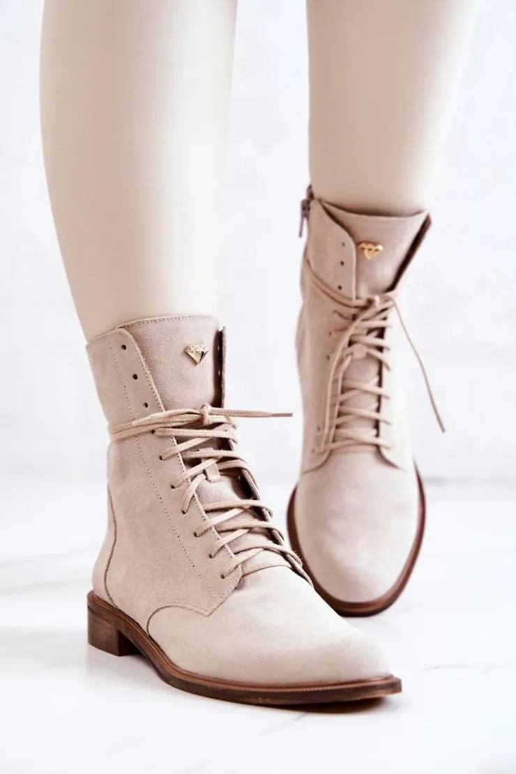 Boto Botki Wiosenne|Brązowe I Beżowe Botki*Botki Zamszowe Nicole Jasnobeżowe 2697