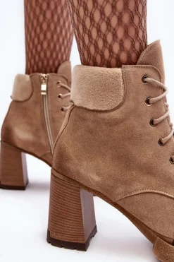 Damskie Boto Botki Zamszowe Sznurowane Na Słupku Beżowe Lemar Flomes