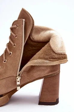 Damskie Boto Botki Zamszowe Sznurowane Na Słupku Beżowe Lemar Flomes