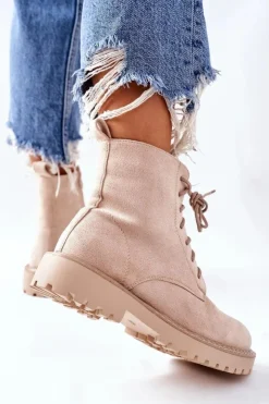 Discount Boto Botki Zamszowe Zamek Beżowe Belados