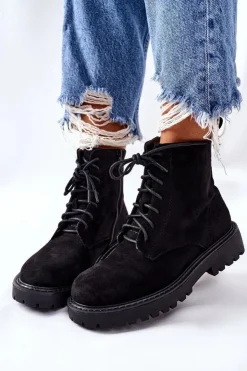 Damskie Boto Botki Zamszowe Zamek Czarne Belados