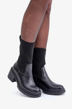 Boto Botki Ze Skarpetą Na Masywnym Obcasie Czarne Rosanas