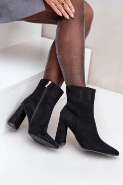 Hot Boto Botki Ze Szpiczastymi Noskami Na Słupku Eko Zamszowe Czarne Artolla