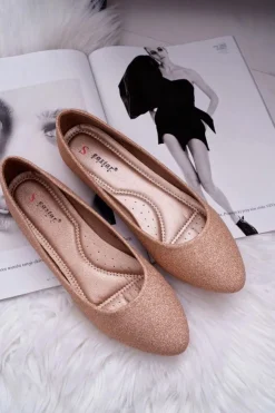 Damskie Boto Brokatowe Baleriny Różowe Złoto Tiffy