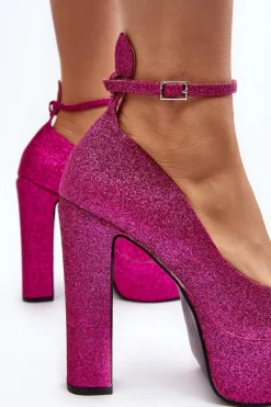 Damskie Boto Brokatowe Czółenka Na Wysokim Słupku Fuksja Mommoi