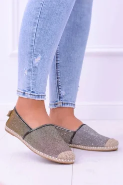 Boto Czarne Espadryle*Brokatowe Espadryle Lu Boo Khaki