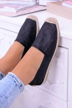 Boto Czarne Espadryle*Brokatowe Espadryle Lu Boo Czarne