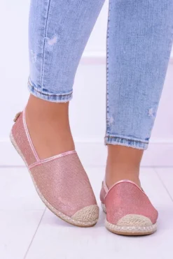 Damskie Boto Brokatowe Espadryle Lu Boo Różowe Złoto