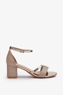 Buty damskie Vinceza Sandały Na Słupku|Sandały Na Obcasie*Brokatowe Sandały Damskie Na Niskim Słupku Złote Ploemis