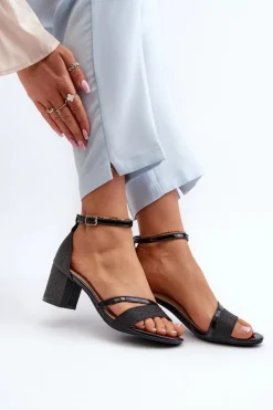 Damskie Buty damskie Vinceza Brokatowe Sandały Damskie Na Niskim Słupku Czarne Ploemis