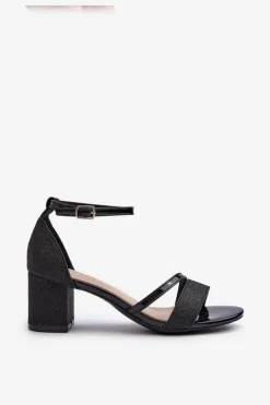 Damskie Buty damskie Vinceza Brokatowe Sandały Damskie Na Niskim Słupku Czarne Ploemis