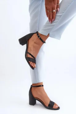 Damskie Buty damskie Vinceza Brokatowe Sandały Damskie Na Niskim Słupku Czarne Ploemis