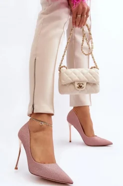 Boto Czółenka Klasyczne*Brokatowe Szpilki Champagne Tiberona